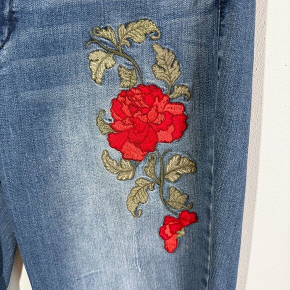 Vintage America Floral Embroidered Bestie Jean Sz 12/31Ankle Mid Rise Distressed - Picture 10 of 14